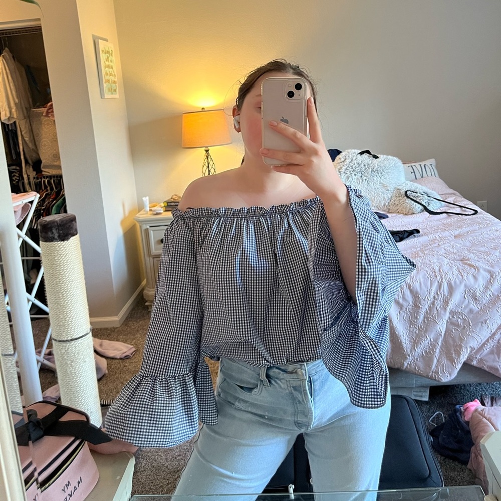 Gingham off the shoulder top